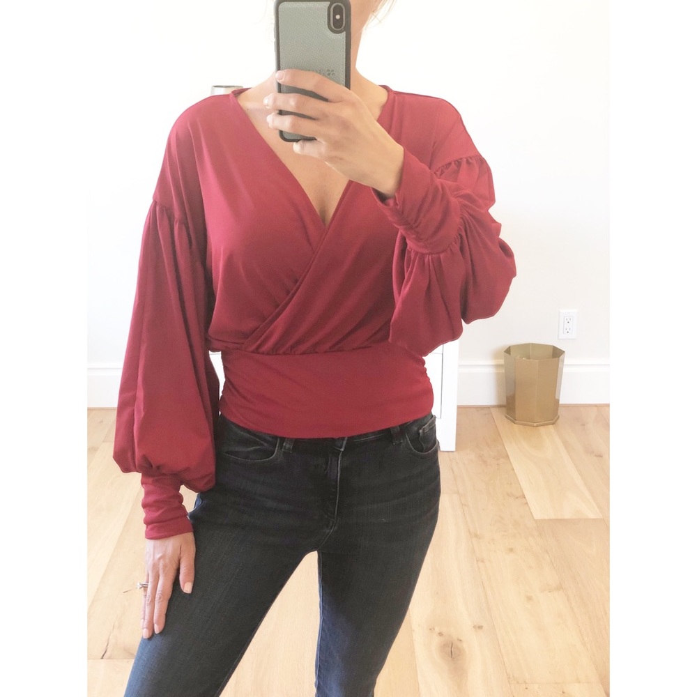 LAST 1! Red Surplice Long Sleeve Top Small - Picture 4 of 10